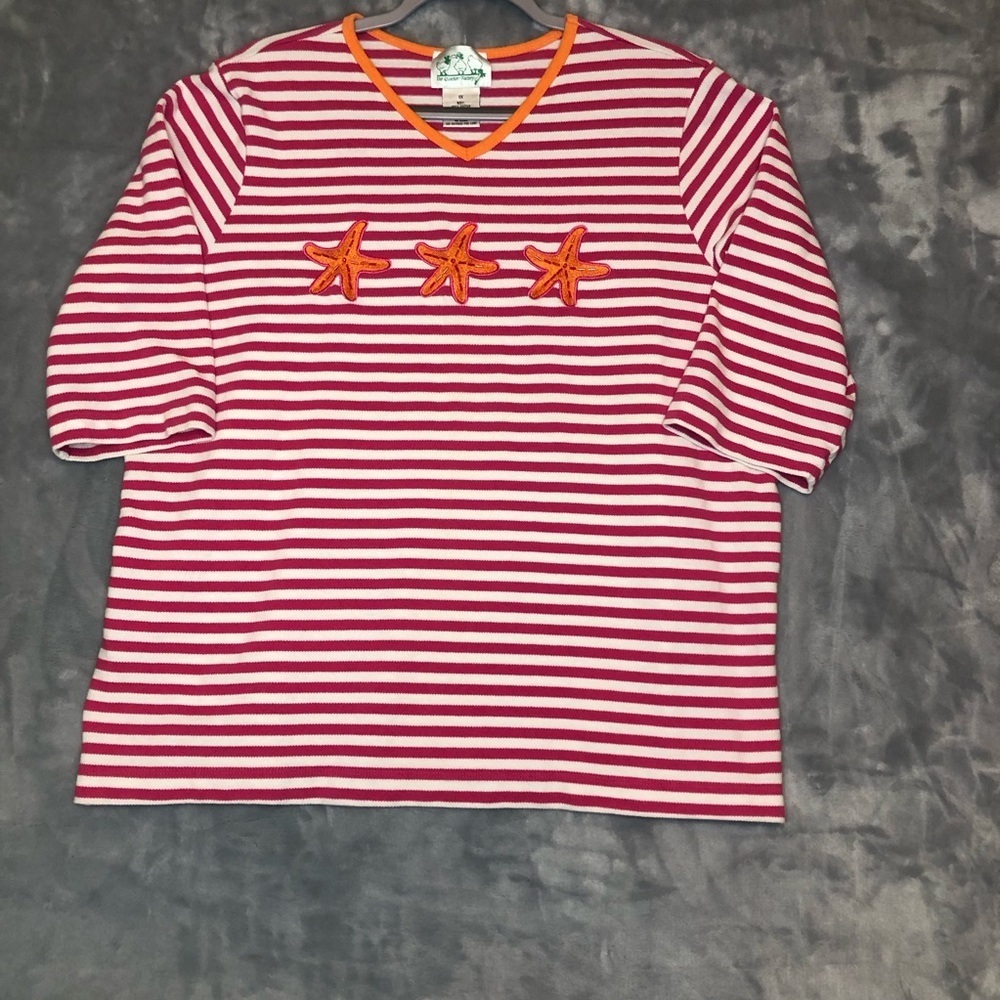 The Quacker Factor Women's 3/4 Sleeve Starfish Pink/White/Orange Size 1X - Picture 10 of 10